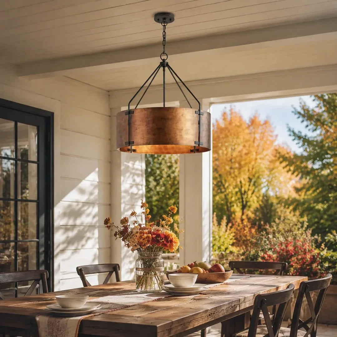 Rustic Bronze Industrial Drum Shade Pendant Light