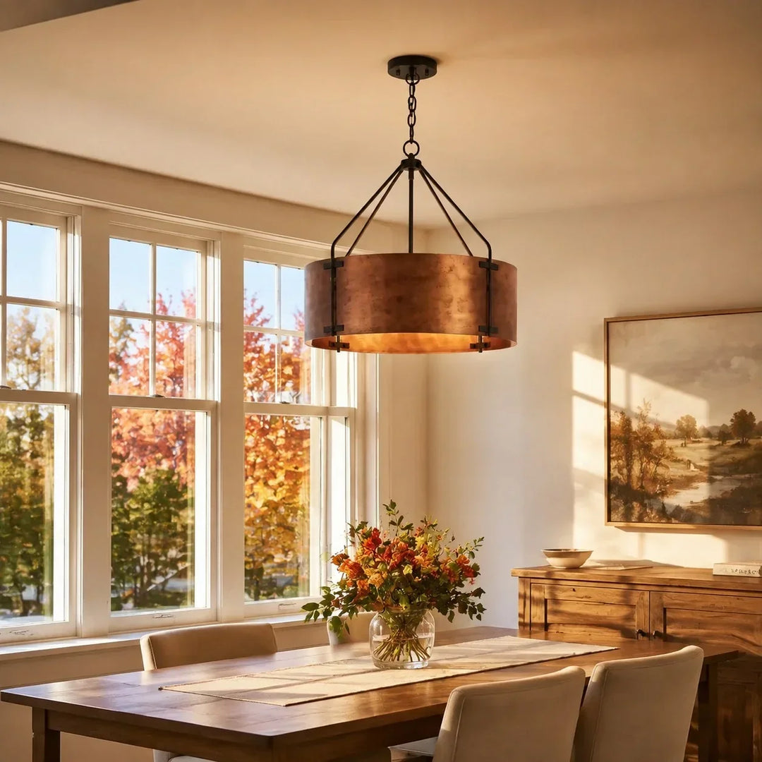 Rustic Bronze Industrial Drum Shade Pendant Light