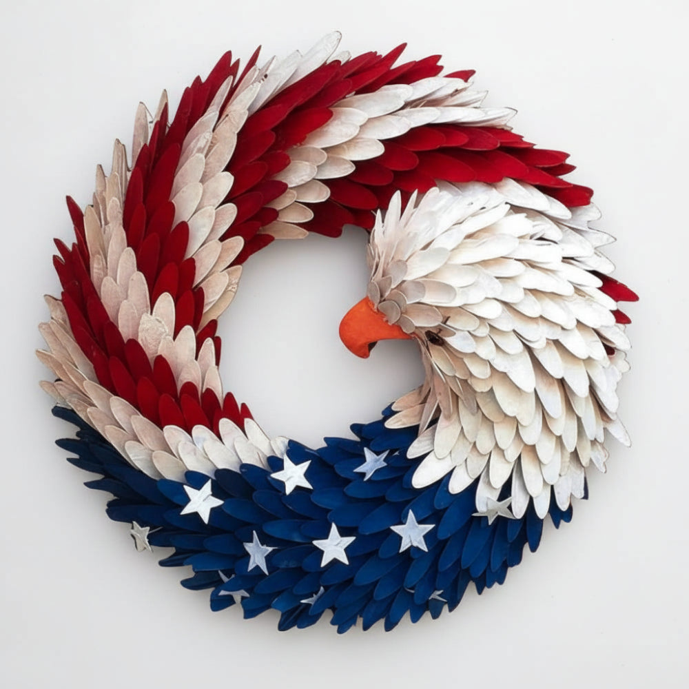 Patriotic Bald Eagle Wooden Wreath | Handcrafted Rustic Decor with Weather-Resistant Design