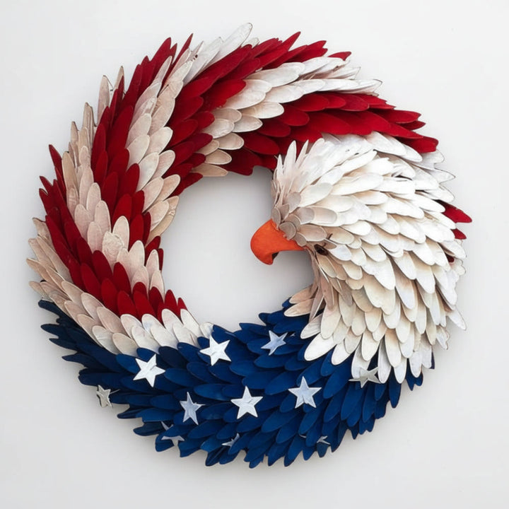 Patriotic Bald Eagle Wooden Wreath | Handcrafted Rustic Decor with Weather-Resistant Design