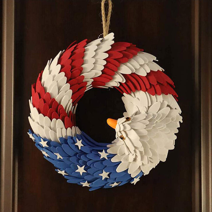 Patriotic Bald Eagle Wooden Wreath | Handcrafted Rustic Decor with Weather-Resistant Design