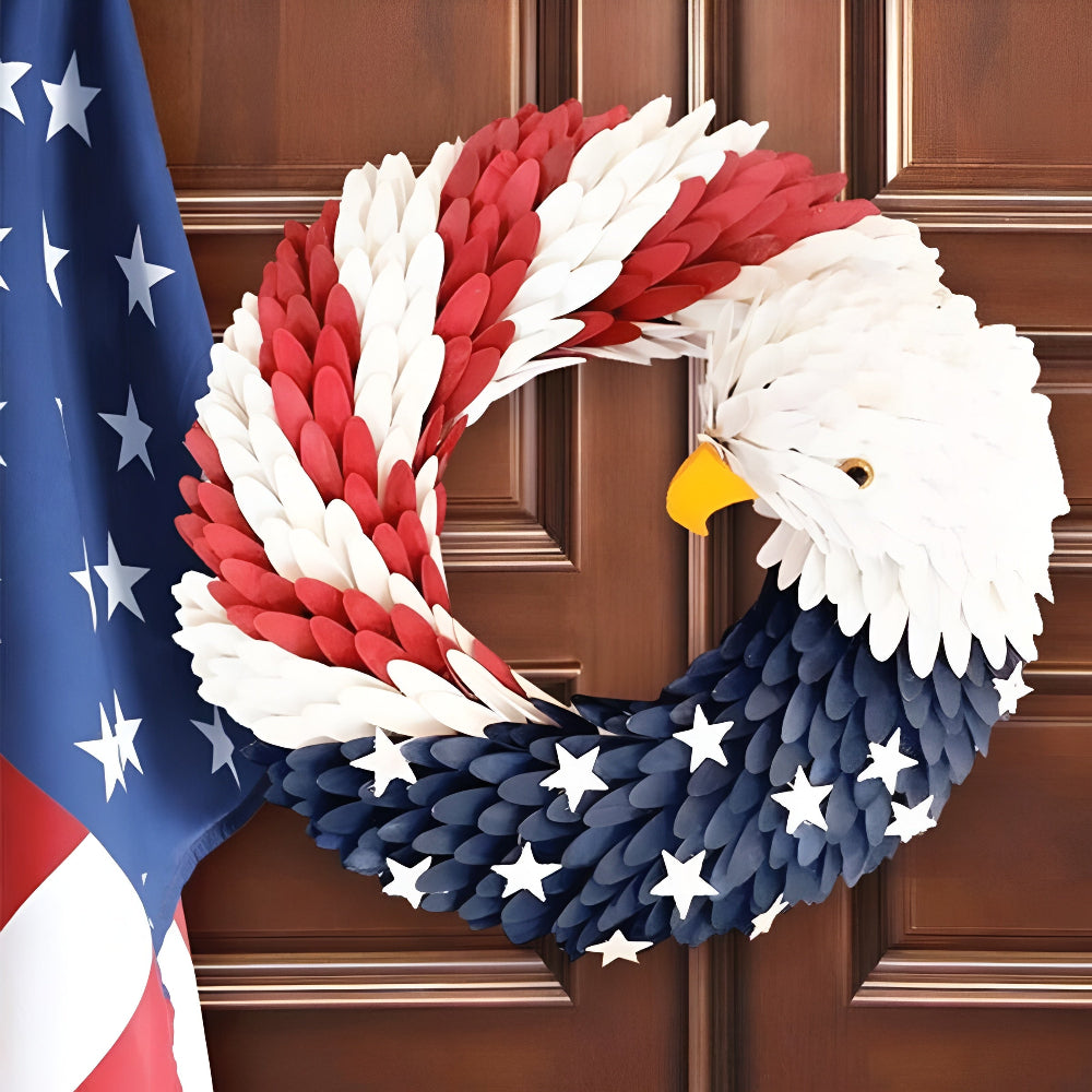 Patriotic Bald Eagle Wooden Wreath | Handcrafted Rustic Decor with Weather-Resistant Design
