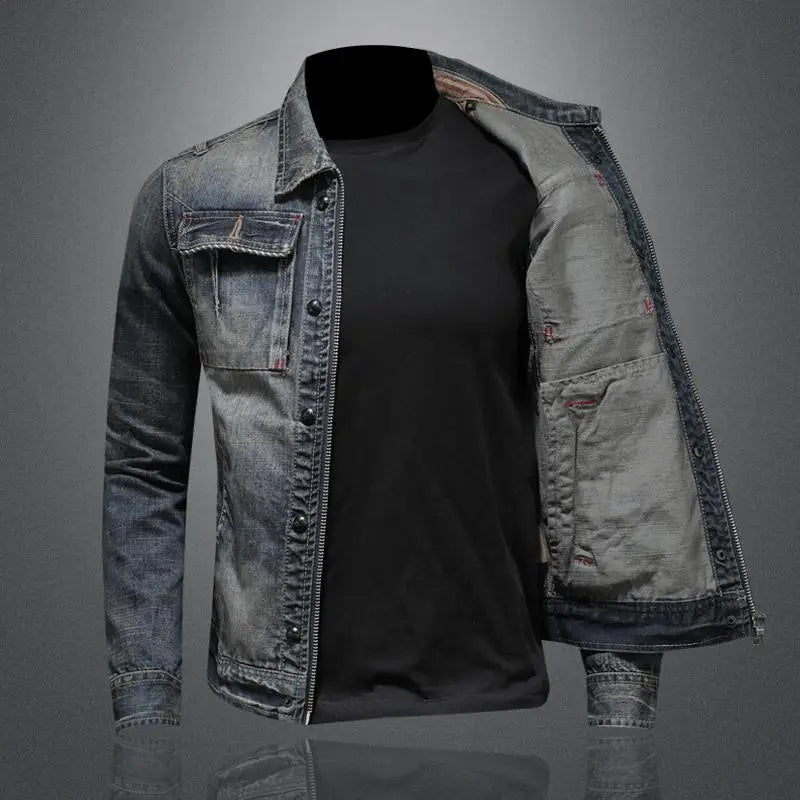 Francesco | Mens Denim Trucker Jacket with Flap Pockets — Kent Collar in Denim Blue M–3XL | Westmere