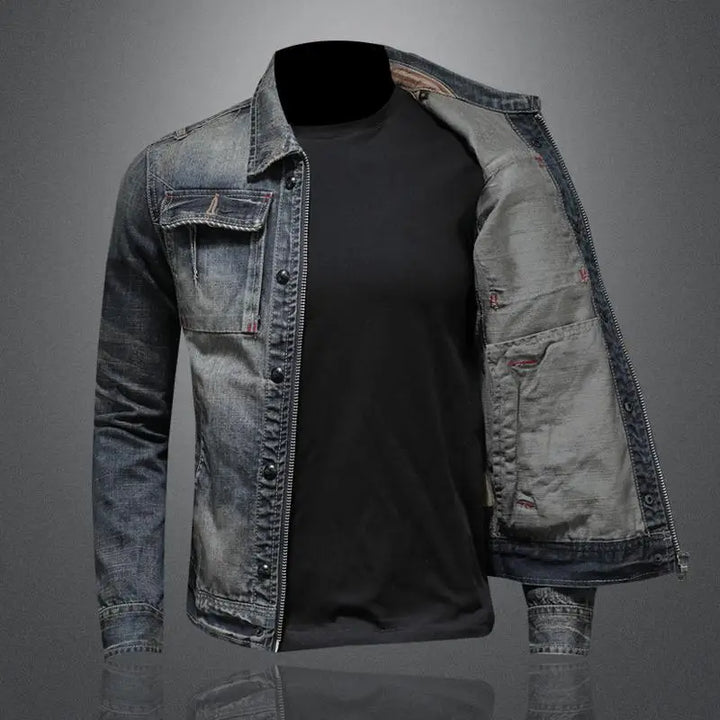 Francesco | Mens Denim Trucker Jacket with Flap Pockets — Kent Collar in Denim Blue M–3XL | Westmere