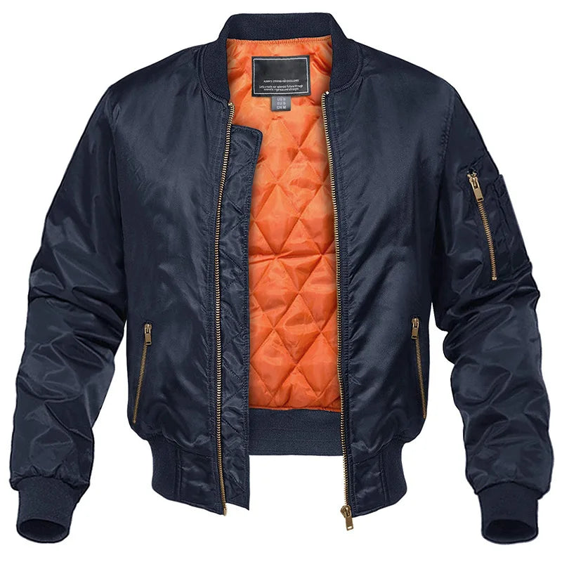 Padded Bomber Jacket Men Lined Zipper Pockets