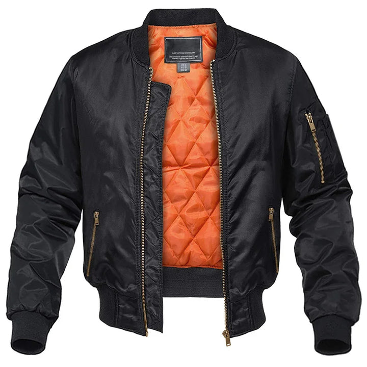 Padded Bomber Jacket Men Lined Zipper Pockets