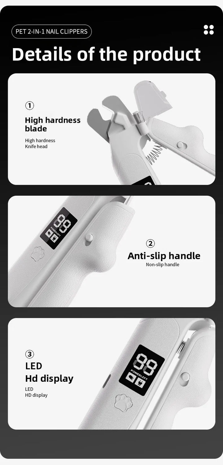 Dual-Function Pet Nail Care System with LED Safety Light – USB-C Rechargeable Clipper and Grinder