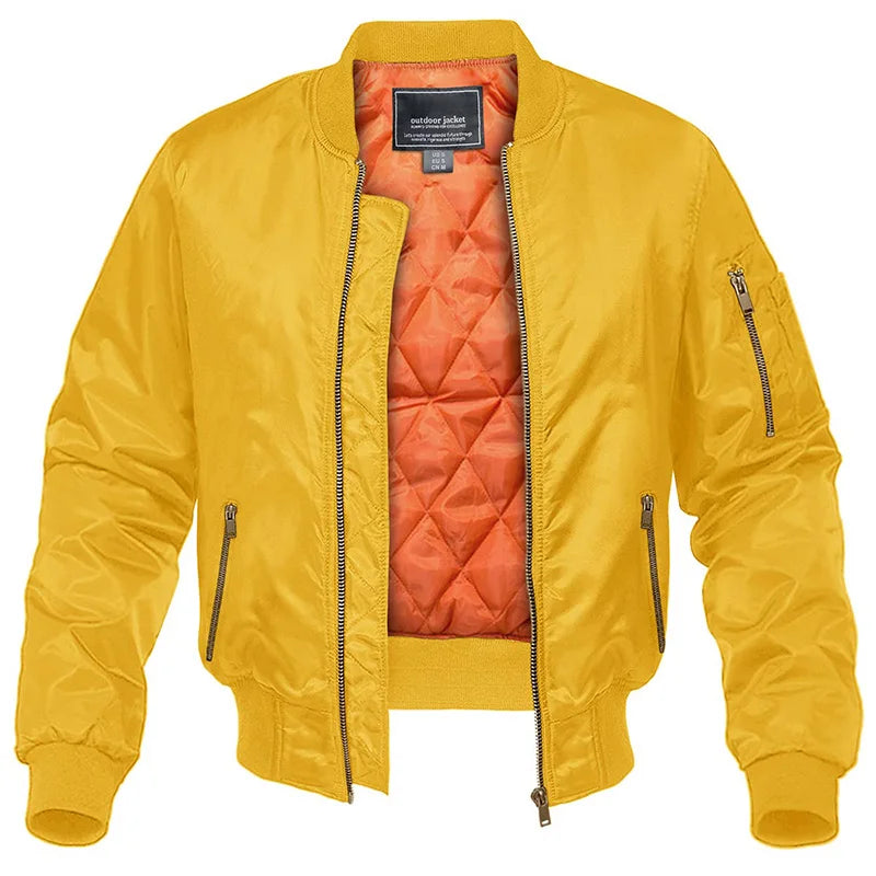 Padded Bomber Jacket Men Lined Zipper Pockets