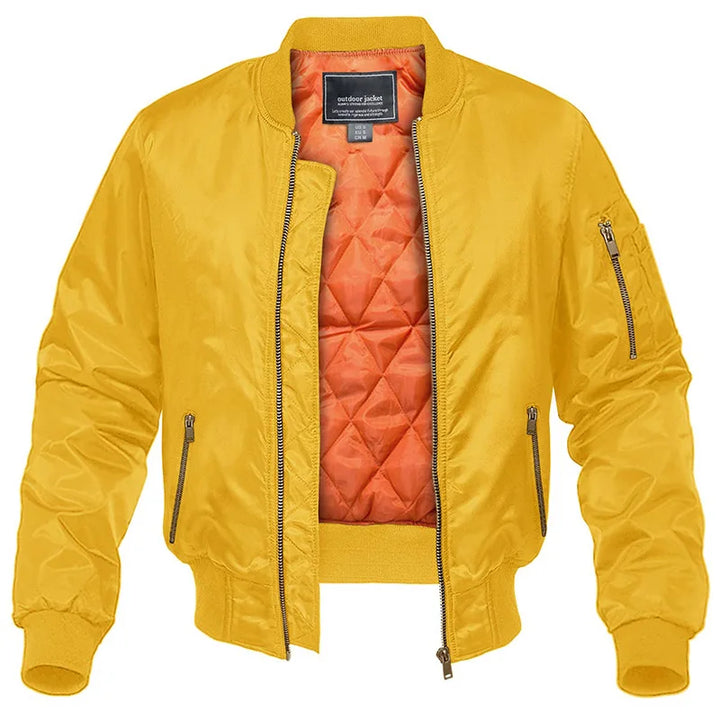 Padded Bomber Jacket Men Lined Zipper Pockets