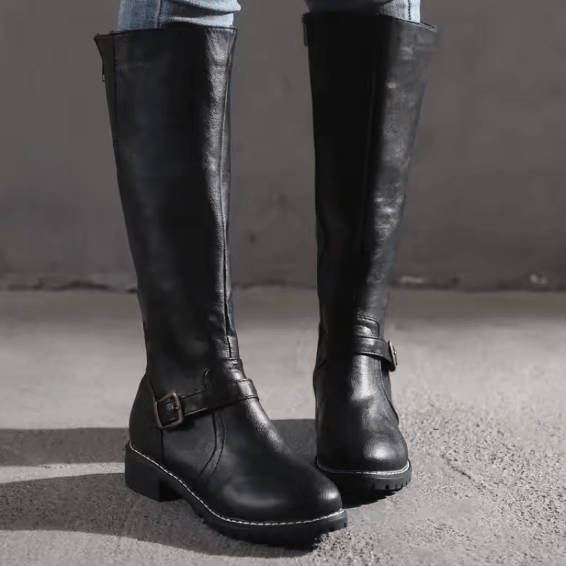 Bersh | Boots For Women | Knee High Flat Heel With Buckle Strap
