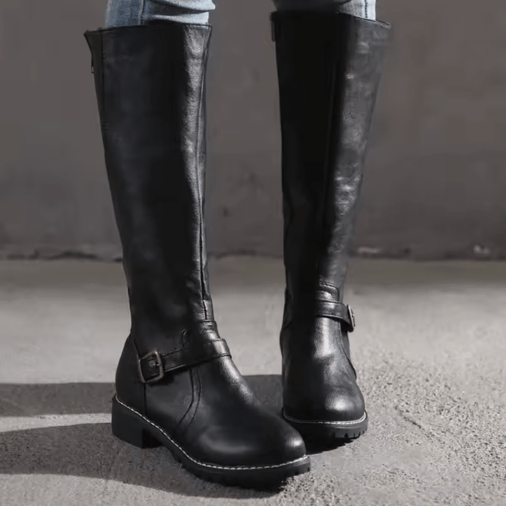 Bersh | Boots For Women | Knee High Flat Heel With Buckle Strap