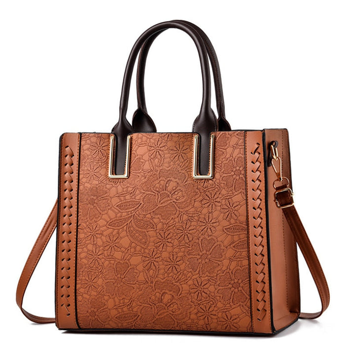Flora – Embossed Vegan Leather Top Handle Tote Bag