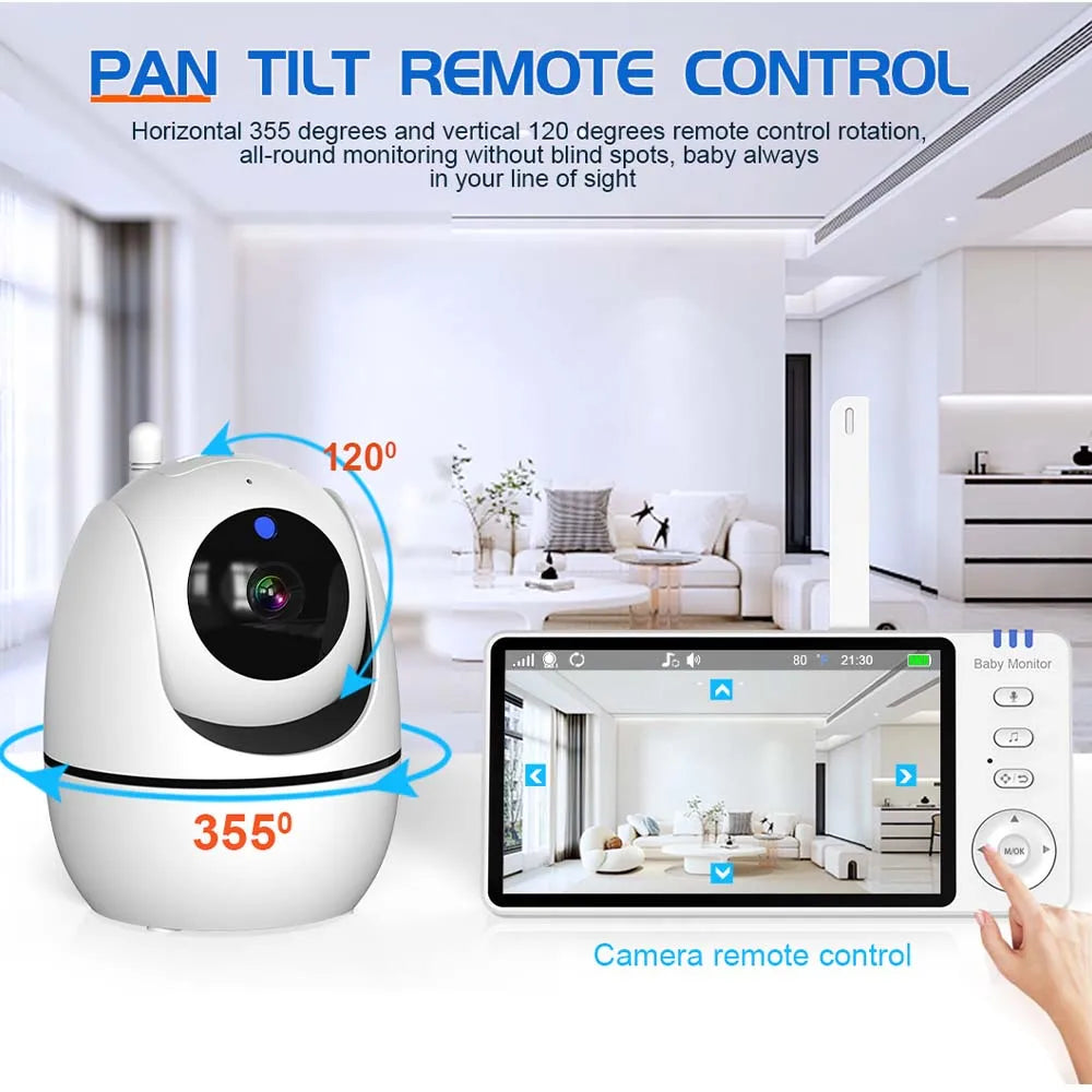 Premium 5-Inch HD Portable Baby Monitor with Pan-Tilt Camera and Night Vision