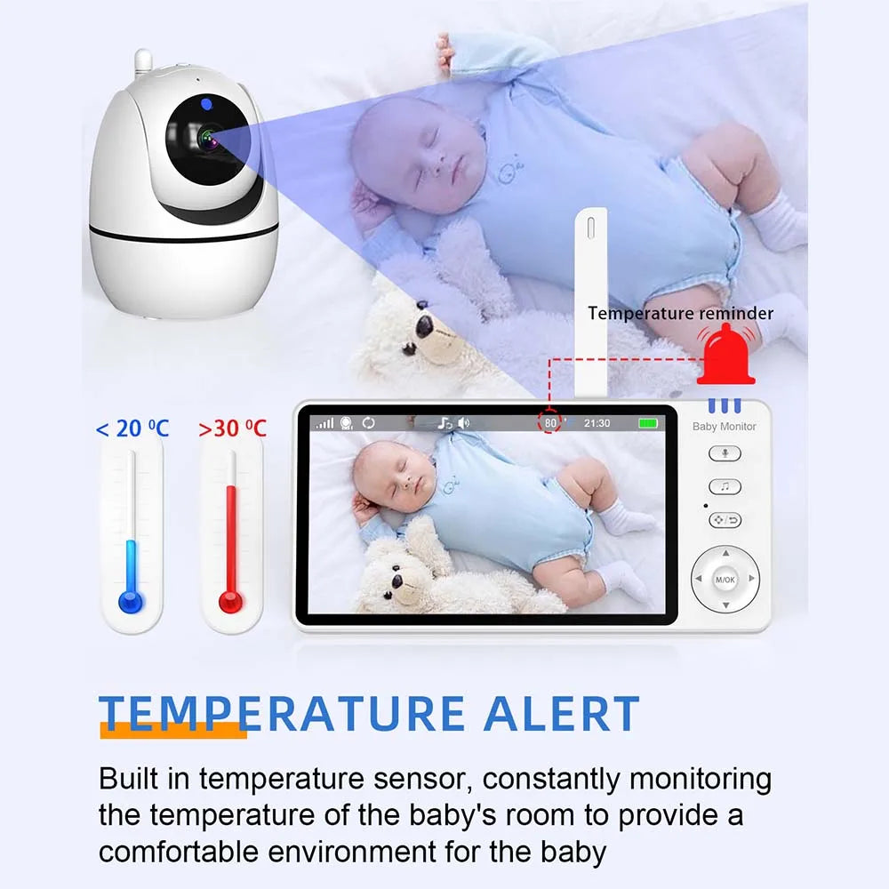 Premium 5-Inch HD Portable Baby Monitor with Pan-Tilt Camera and Night Vision