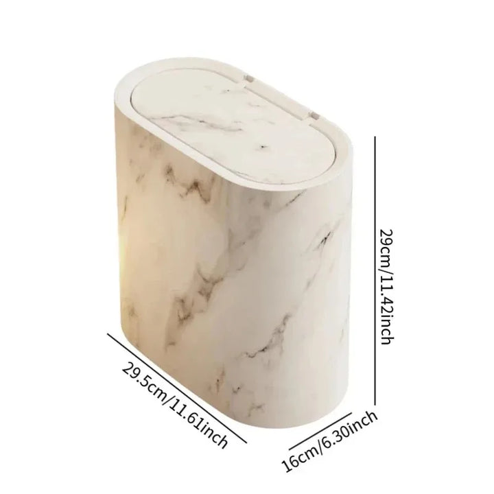 Scandinavian Marble Texture Push-Top Wastebasket – Compact Bathroom Trash Can