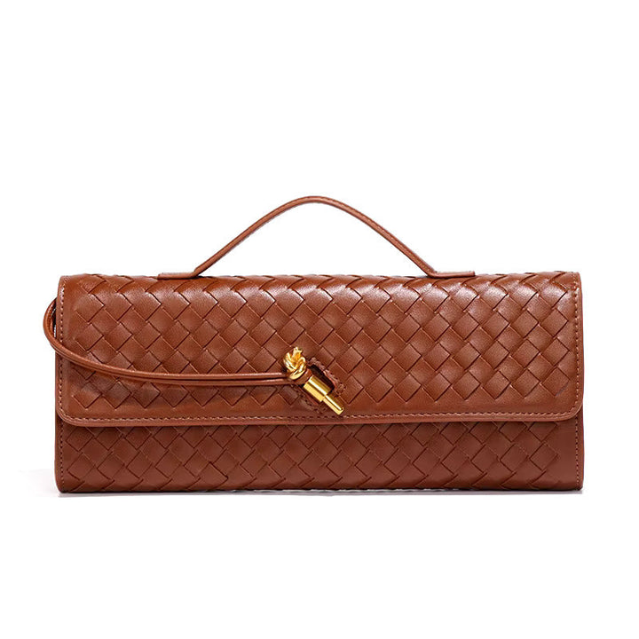 Reva – Woven Leather Clutch Bag, Top Handle Evening Purse