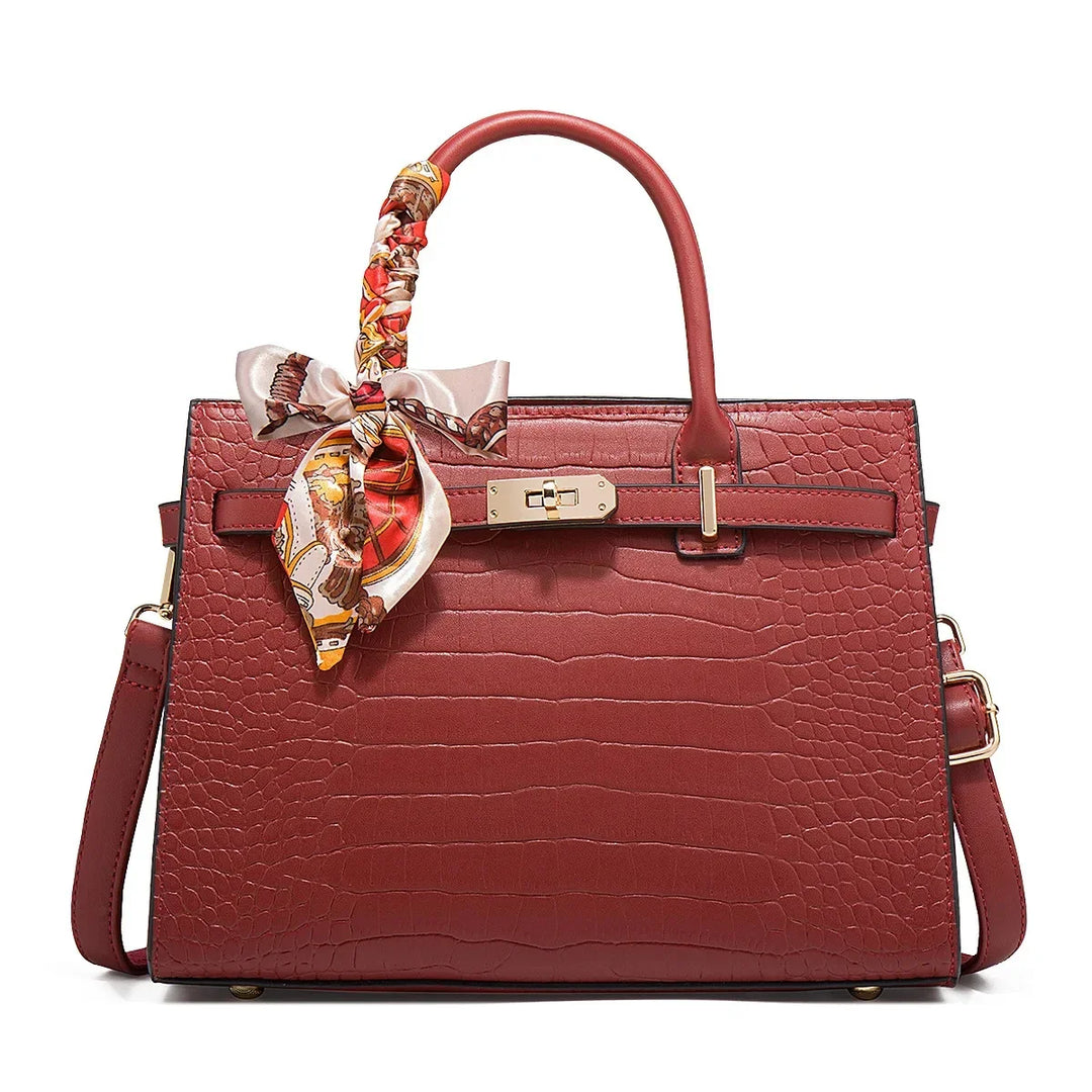 Cleo – Croc Embossed Top Handle Shoulder Bag