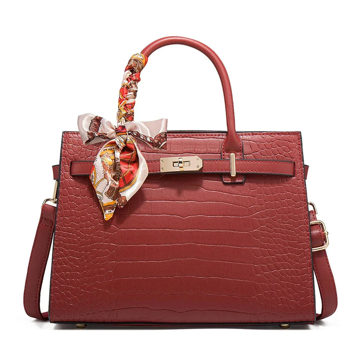 Cleo – Croc Embossed Top Handle Shoulder Bag