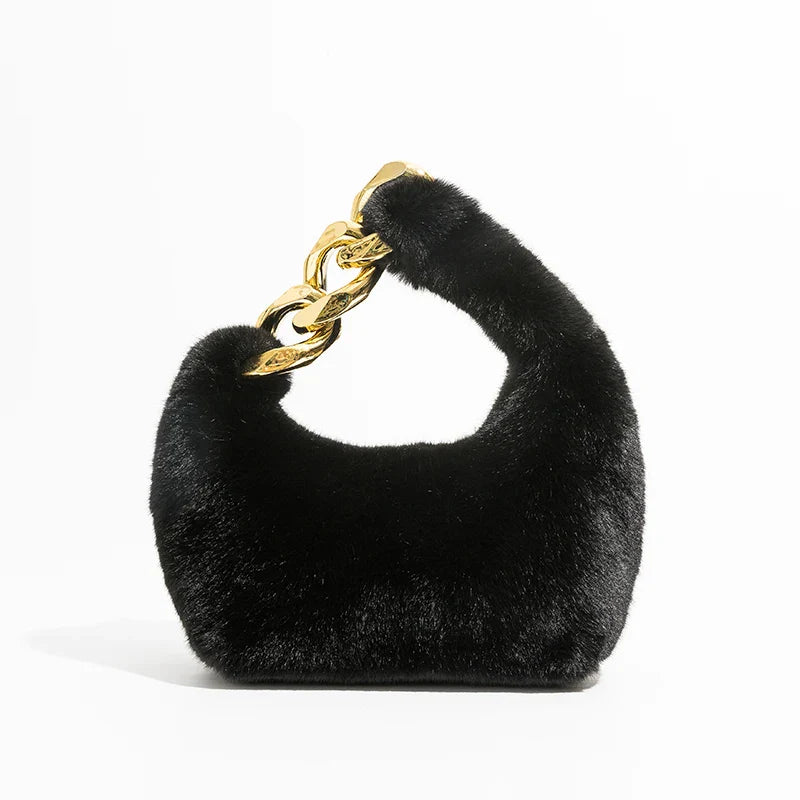 Plush – Faux Fur Mini Shoulder Bag with Chain Handle