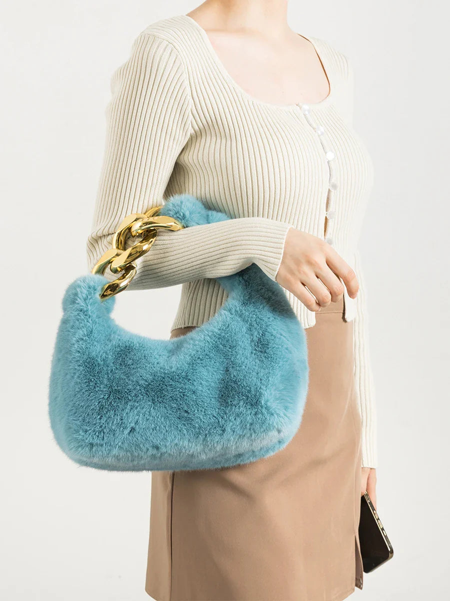 Plush – Faux Fur Mini Shoulder Bag with Chain Handle