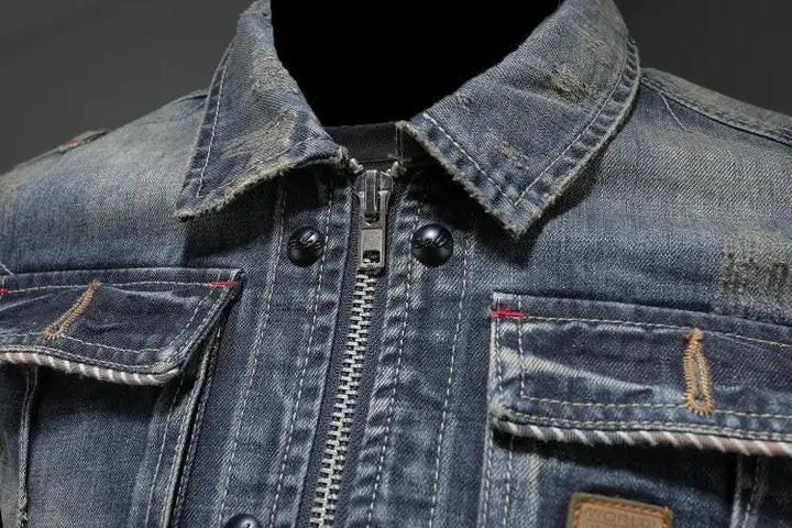 Francesco | Mens Denim Trucker Jacket with Flap Pockets — Kent Collar in Denim Blue M–3XL | Westmere