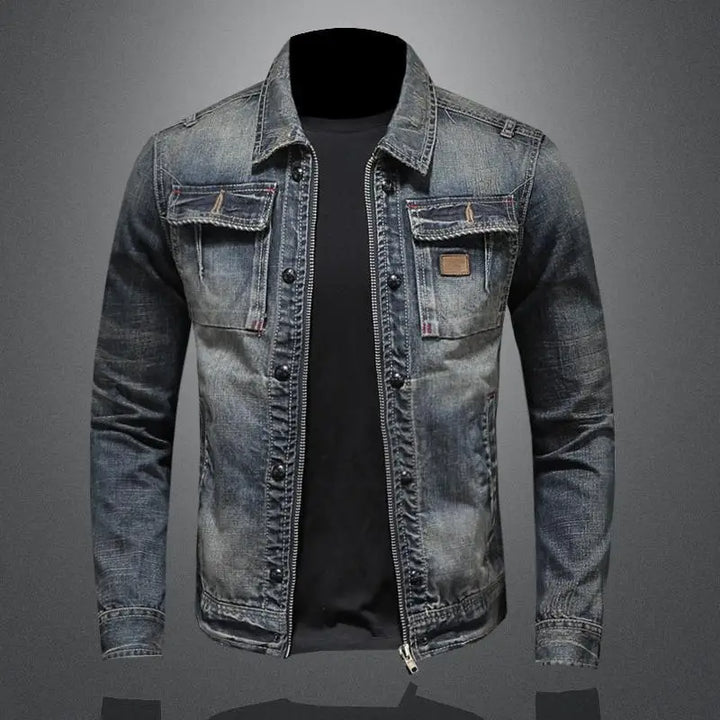 Francesco | Mens Denim Trucker Jacket with Flap Pockets — Kent Collar in Denim Blue M–3XL | Westmere