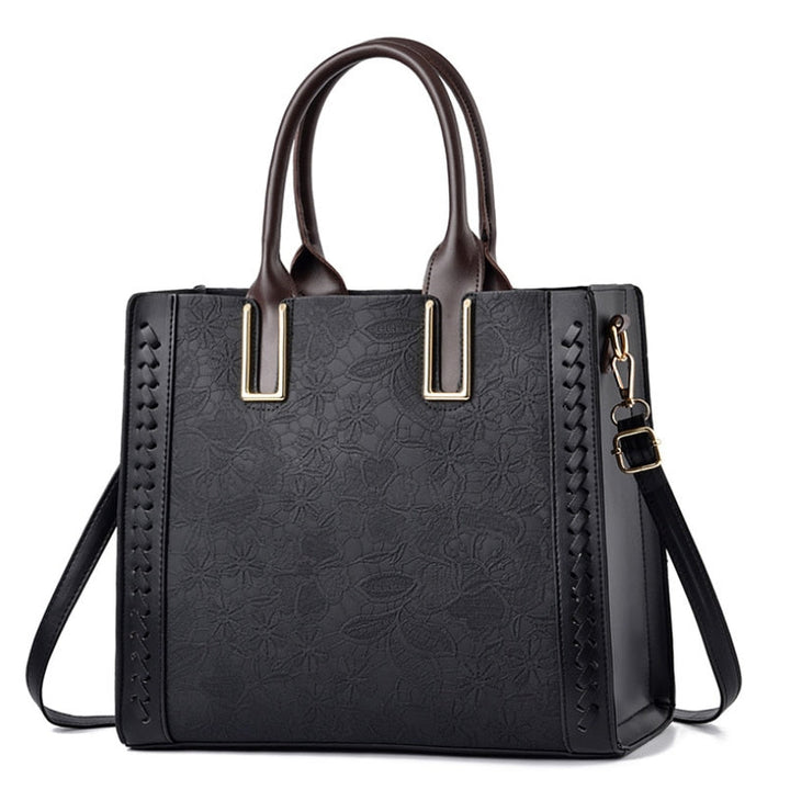 Flora – Embossed Vegan Leather Top Handle Tote Bag