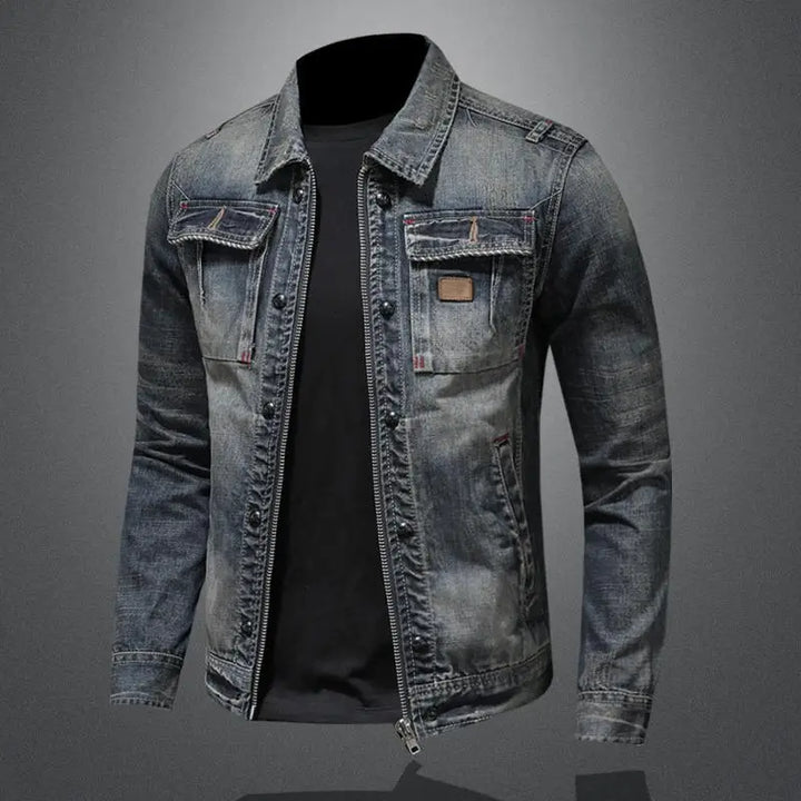 Francesco | Mens Denim Trucker Jacket with Flap Pockets — Kent Collar in Denim Blue M–3XL | Westmere