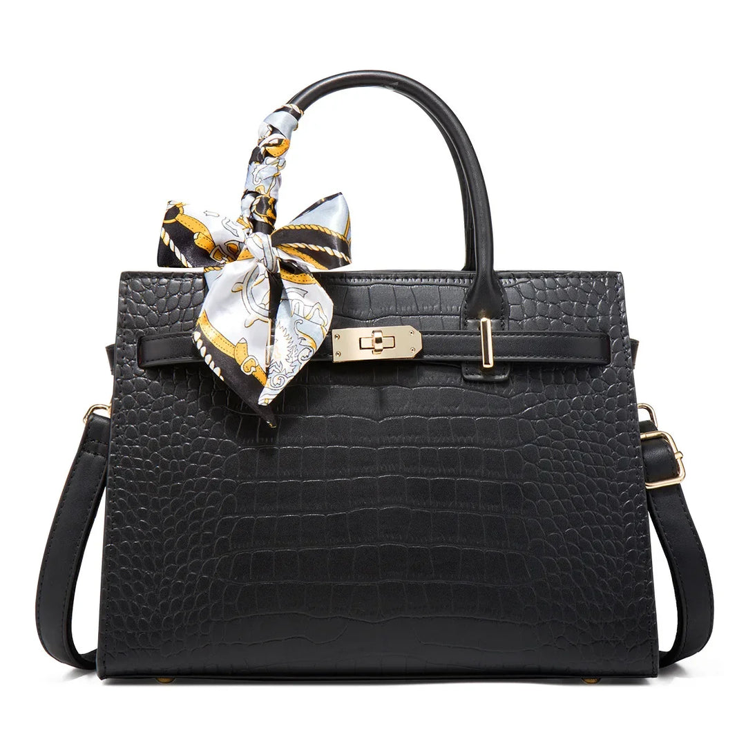Cleo – Croc Embossed Top Handle Shoulder Bag