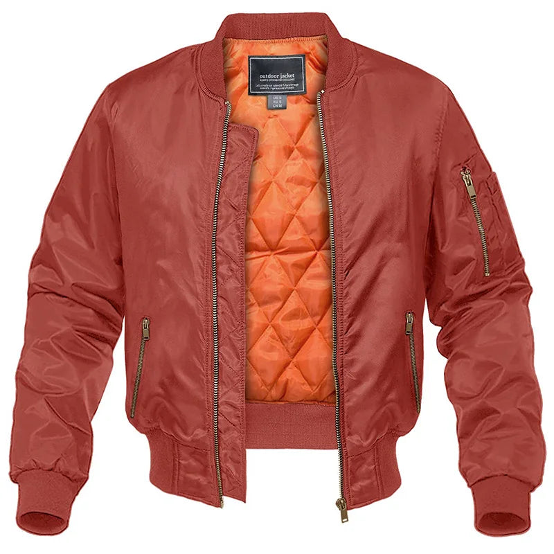 Padded Bomber Jacket Men Lined Zipper Pockets