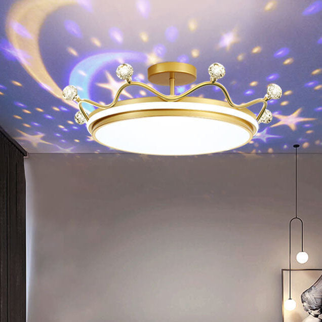 Contemporary Creative Children Crown Iron Acrylic LED Semi-Flush Mount Ceiling Light for Bedroom