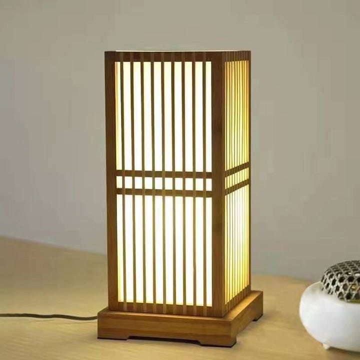 Traditional Japanese Square Bamboo Column Lamp 1-Light for Bedroom