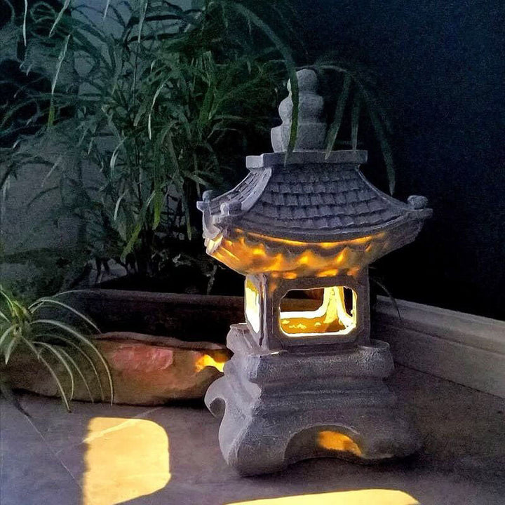 Japanese Zen Solar Waterproof Pagoda Stone LED Outdoor Garden Decoration Landscape Lighting