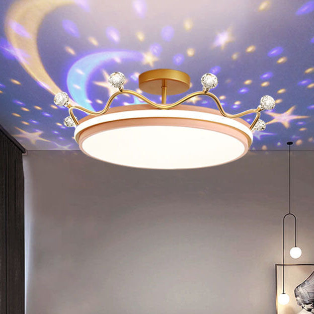 Contemporary Creative Children Crown Iron Acrylic LED Semi-Flush Mount Ceiling Light for Bedroom
