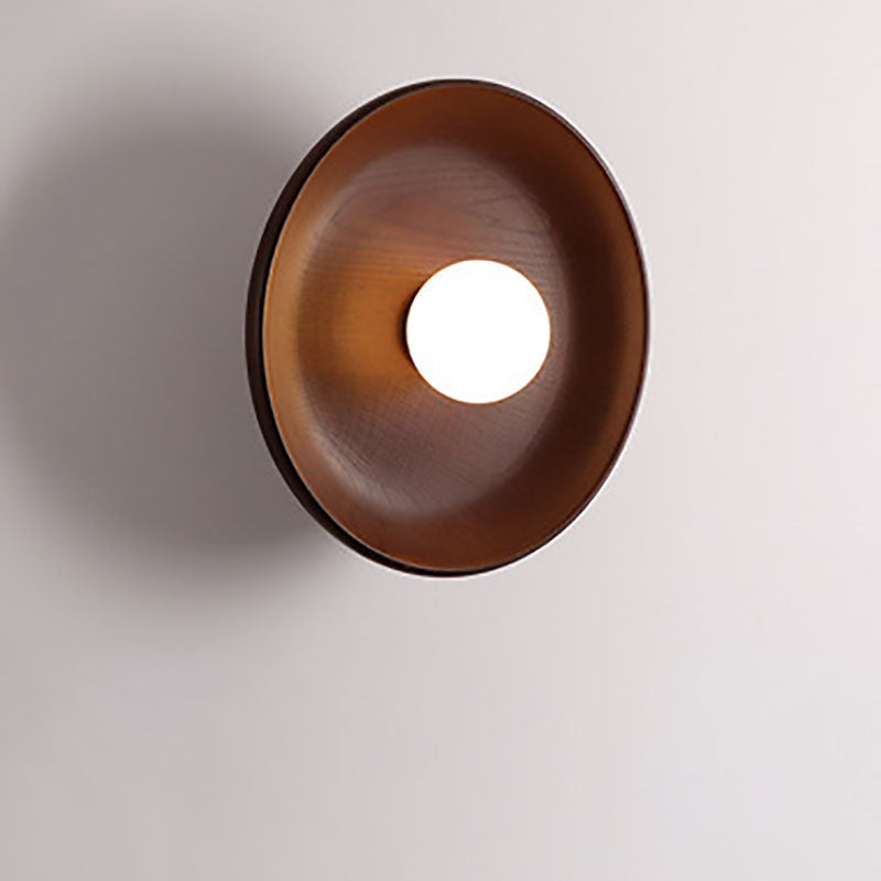 Modern Minimalist Round Disc Solid Wood 1-Light Wall Lamp