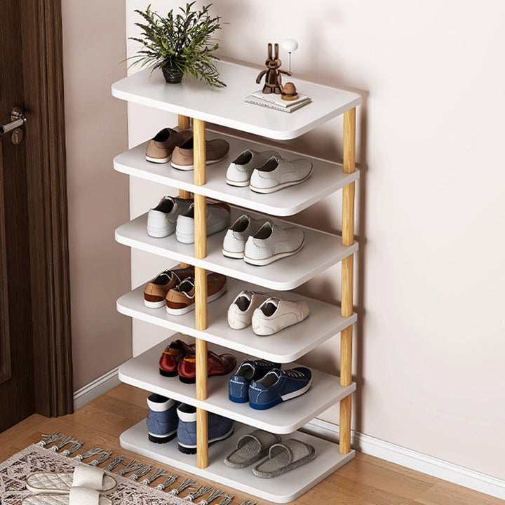 Modern Minimalist Rectangular Cylinder MDF Pine Shoe Rack 6/7 Shelves for Entrances