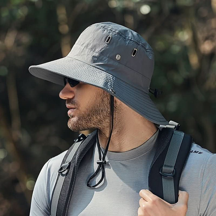 Wide Brim Ventilated Outdoor Sun Hat with Adjustable Chin Strap