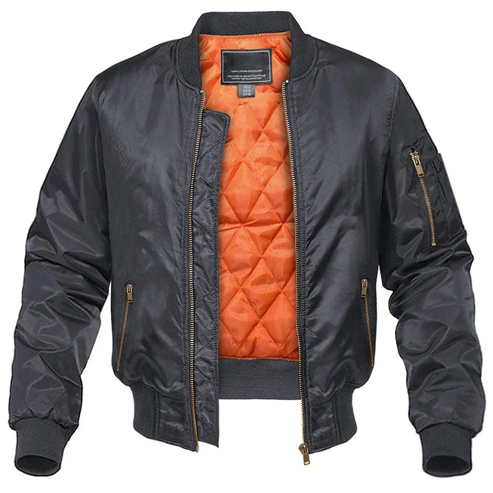 Padded Bomber Jacket Men Lined Zipper Pockets