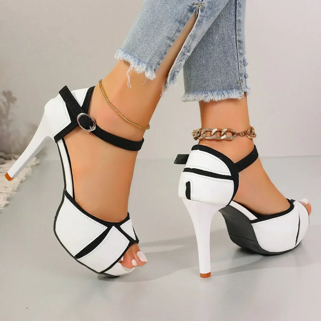 Abstract Pattern Leather Heel with Adjustable Ankle Strap