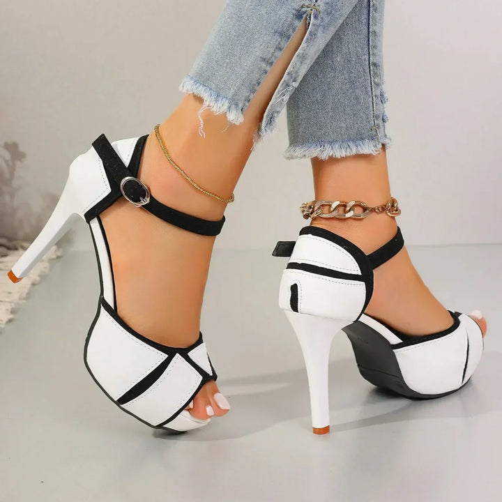 Abstract Pattern Leather Heel with Adjustable Ankle Strap