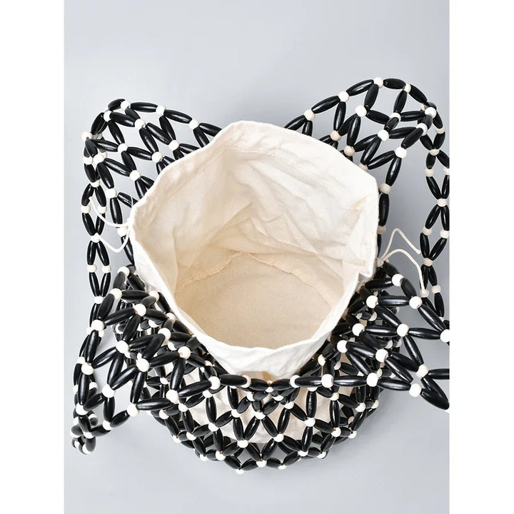 Kova – Wood Bead Woven Bucket Tote Bag for Women