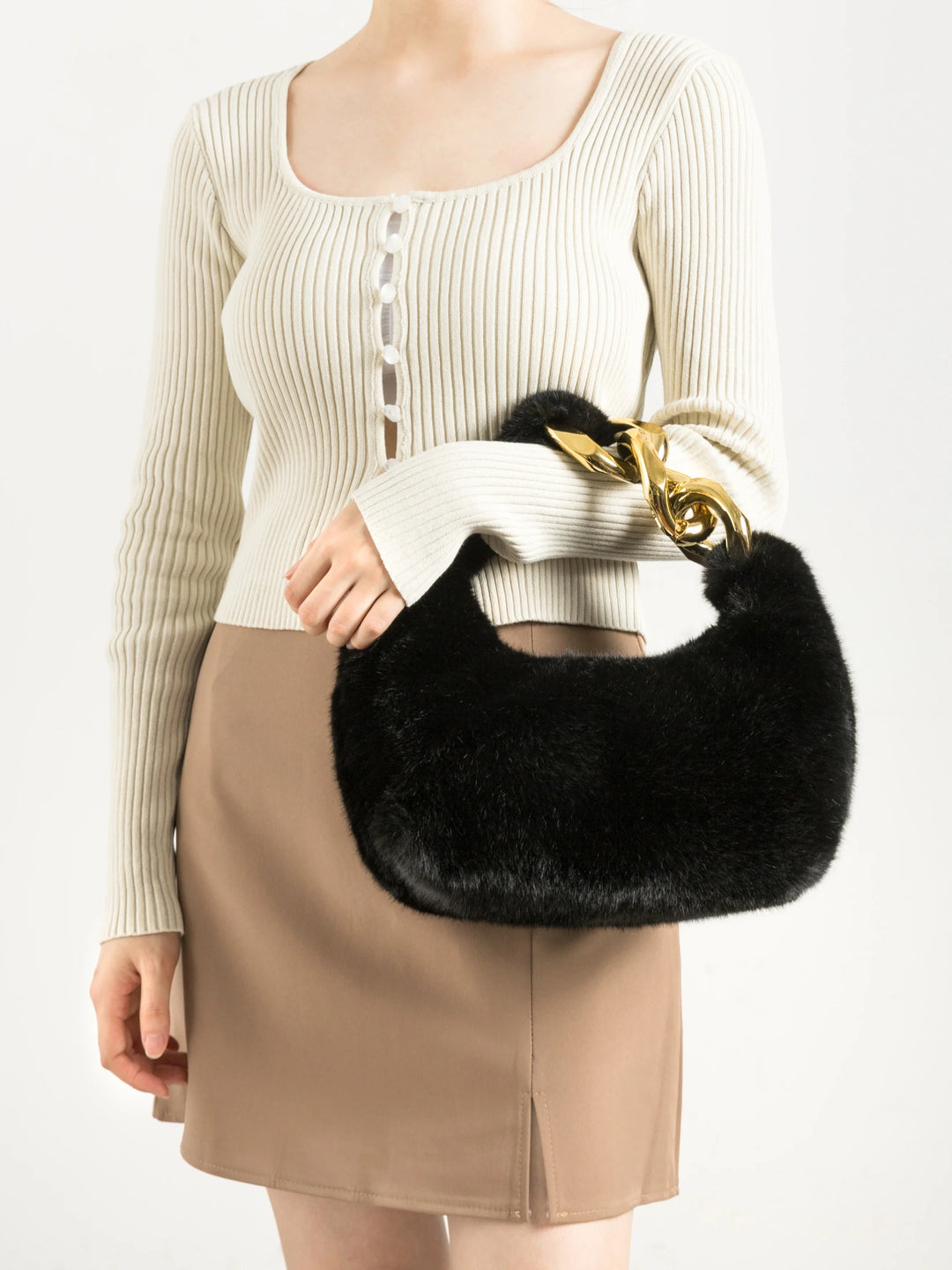 Plush – Faux Fur Mini Shoulder Bag with Chain Handle