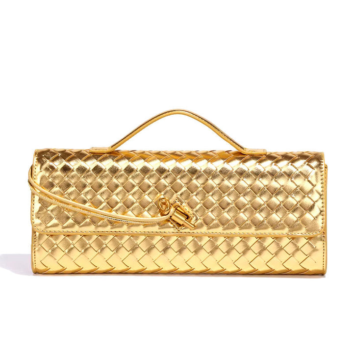 Reva – Woven Leather Clutch Bag, Top Handle Evening Purse