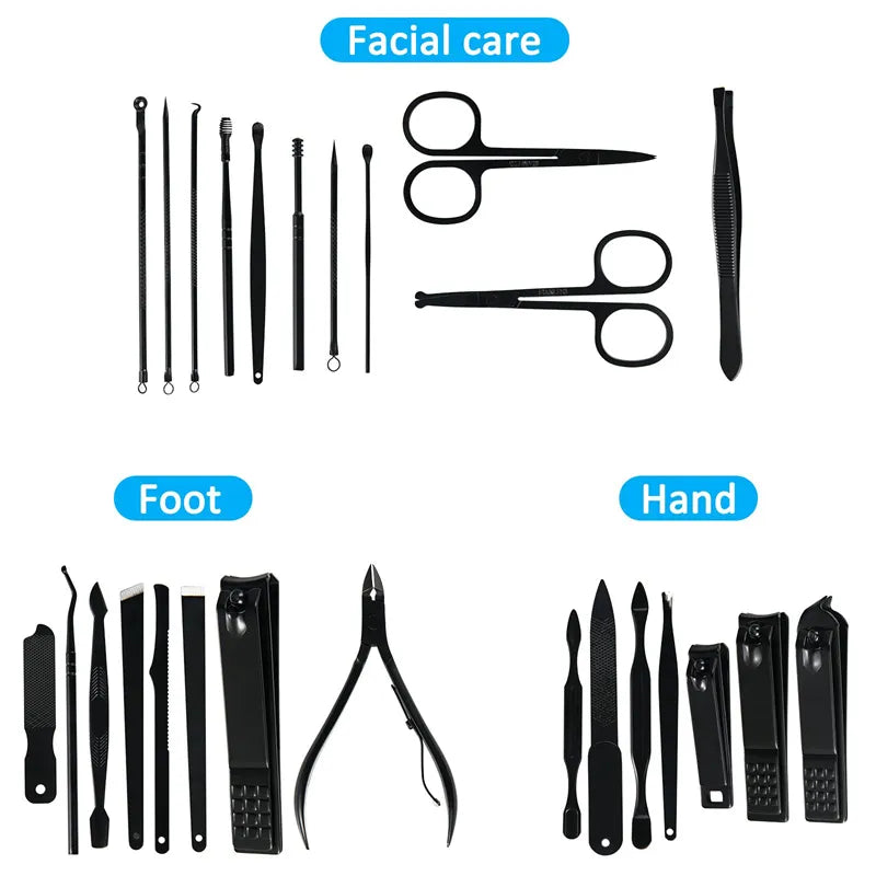 Premium Stainless Steel Travel Grooming Kit - 25-Piece Set with Carrying Case