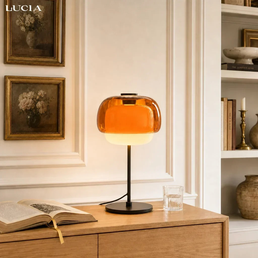 Sanae Modern Retro Double-Dome Colored Glass Table Lamp