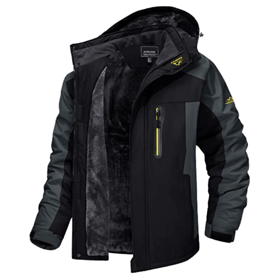 Urban Contrast Hooded Zip Jacket for Men with Multiple Pockets