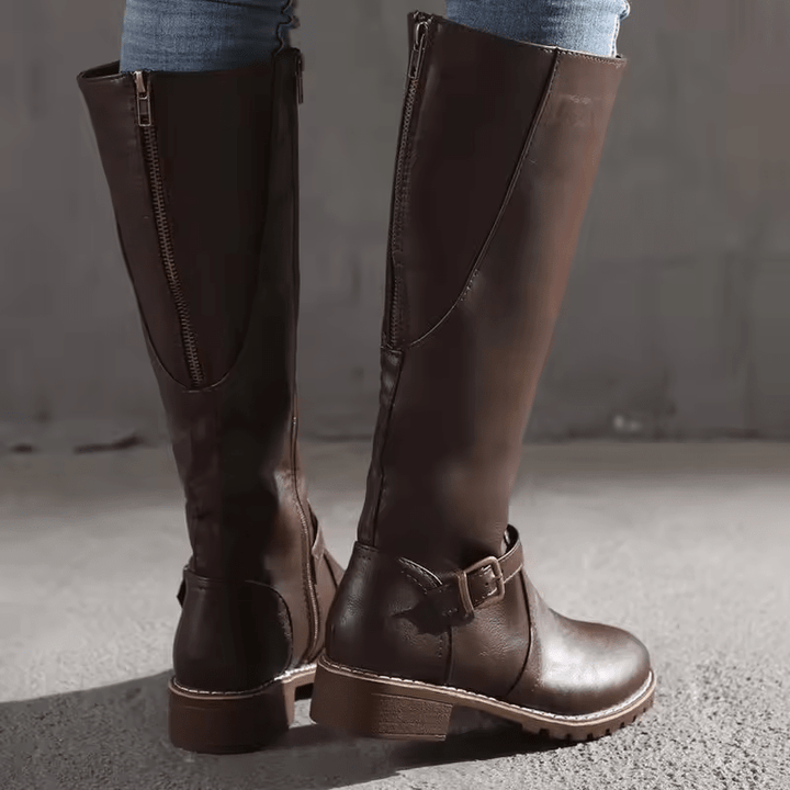 Bersh | Boots For Women | Knee High Flat Heel With Buckle Strap