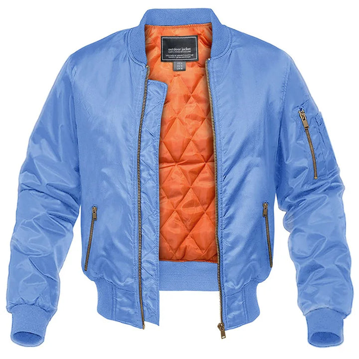 Padded Bomber Jacket Men Lined Zipper Pockets