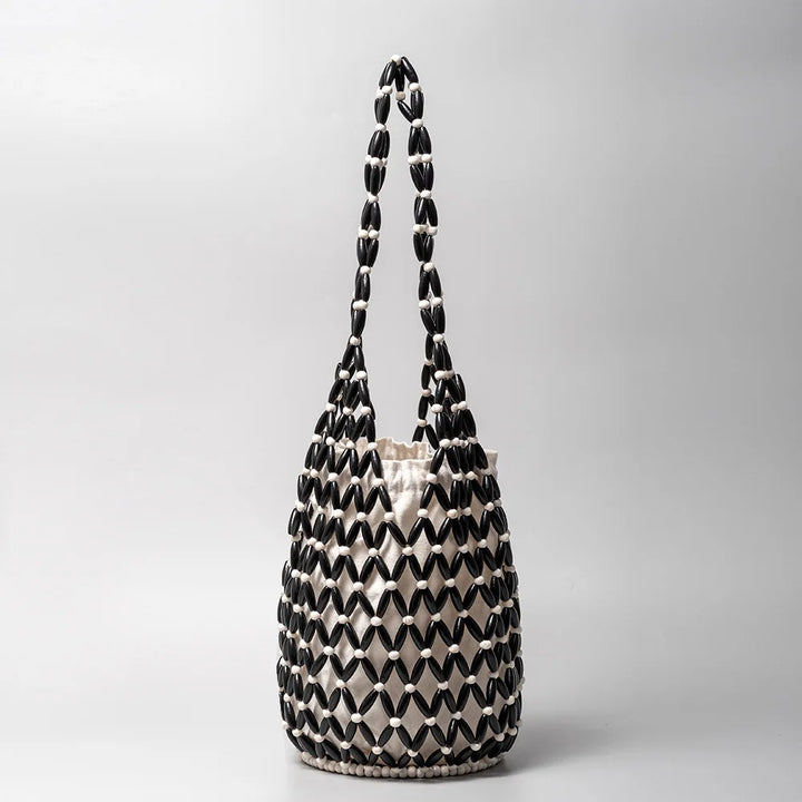 Kova – Wood Bead Woven Bucket Tote Bag for Women