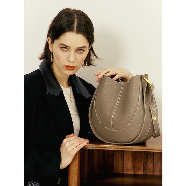 Lune – Women's Leather Hobo Shoulder Bag, Slouchy Purse